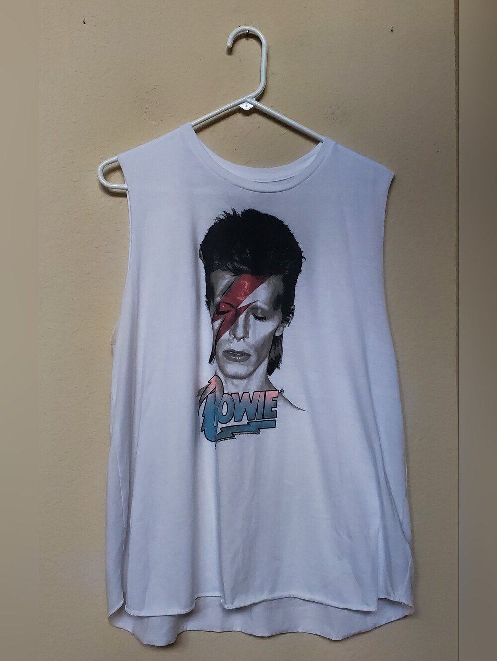 David Bowie White Muscle Tee with Lightning Graphic.  Size 2XL